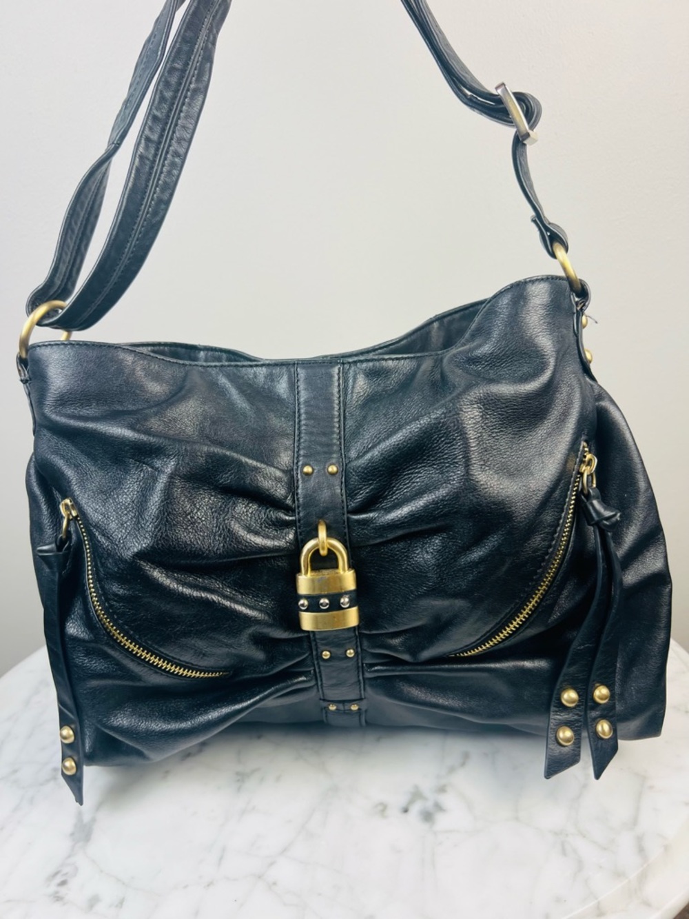 Steven by Steve Madden Black Leather Shoulder Bag – Hobo / Satchel Style - Picture 5 of 15